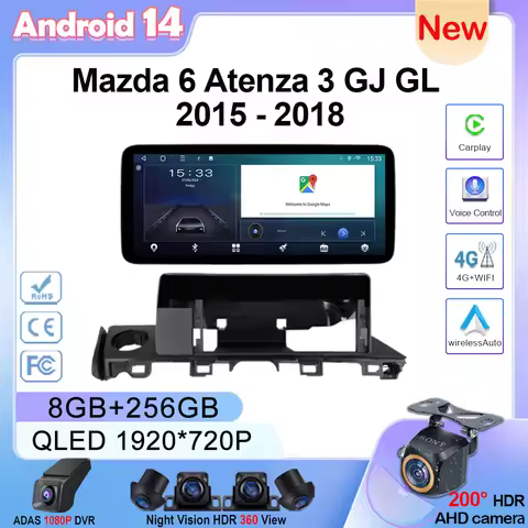 12.3 Inch Android 14 For Mazda 6 Atenza 3 GJ GL 2015 - 2018 Carplay Android Auto Radio Stereo Multim
