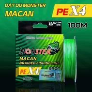 4-strand PE fishing line, Parachute line x4 Monster Macan lure fishing line, 100m full roll braided 