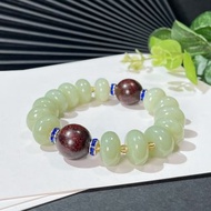 和田玉若羌黃口手鏈配小葉紫檀圓珠 盤珠設計玉手環16x9MM附證書