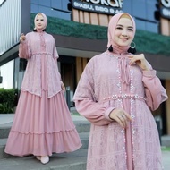 (COD) Gamis Wanita Terbaru Model Rompi 2 in 1 Bahan Ceruty Mix