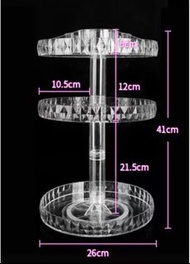 可議 全新 現貨 三層 鑽石紋 菱格紋 360度 旋轉化妝品收納 小物 口紅 收納架 壓克力 旋轉盤