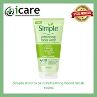 [ICARE PHARMACY] Simple Kind to Skin Refreshing Facial Wash 150ml [100% Soap Free] Gel Cleanser Penc