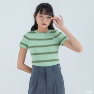 Fond - เสื้อยืด ผ้าไหมพรม ลายทาง เนื้อผ้านุ่ม ยืดยุ่นได้สูง ขนาดฟรีไซส์