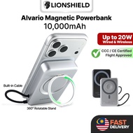 (MY) LionShield 3C/CCC Certified PD 20W Alvario Magnetic Powerbank 10000mAh Built-in Cable Wireless 