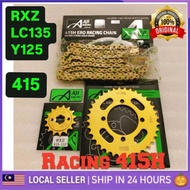 415 Aji Racing LC135 RXZ Y125 Y110 Y100 Y15 LAGENDA110 415H ORING Chain + Sprocket Set 415 4 HOLE Ya