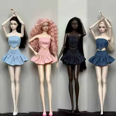 30cm Fashion Supermodel Spice Girl Denim Breasted Top + Short Skirt Suit Suitable For 1/6 BJD Dreamf