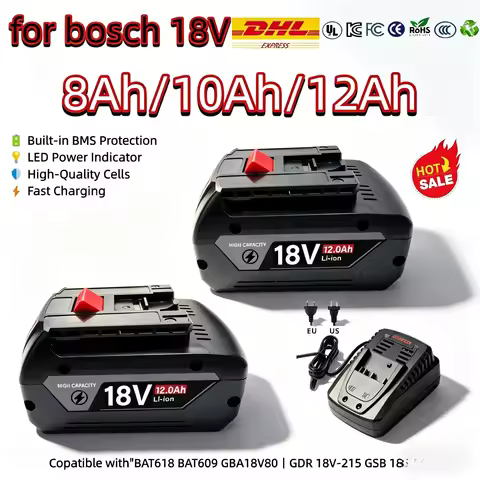 For Bosch 18V Battery 8Ah 10Ah 12Ah BAT618 BAT609 GBA18V80 for GDR 18V-215 GSB 185-LI EU Stock with 