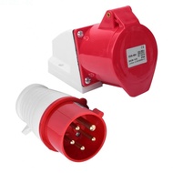 Socket 3 PHASE 32A 5 PIN 415V Current Industrial PHASE PIN RED Red+white