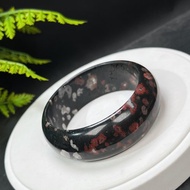 獨特梅花玉手鐲 60MM 玉化黑底紅花汝陽玉手環 飄然欲落 美輪美奐