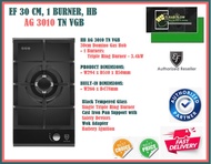 EF HB AG 3010 TN VGB 30cm Domino Gas Hob | 1-BURNER &amp; BLACK TEMPERED GLASS | FREE SHIPPING FAST DELIVERY