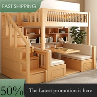 Solid Wood Bunk Bed Double Layer Bed Integrated Desk Above And Below Staggered Loft Bed chendaochen3