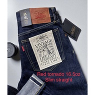 100% Original Red tornado jeans denim 16.5oz slim straight cutting one wash pinion iron heart momota