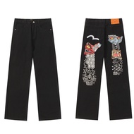 All-Match Embroidery Denim Trousers Heavy Craft Embroidery Stitching Trousers