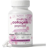 Collagen, Hydrolyzed Collagen Peptides Capsules, Type I,II,III,V,X, Non-GMO, Gluten-Free, 240 Capsul