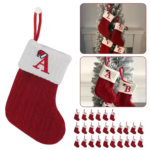 Initials Xmas Stocking Holiday Season Letter Present Premium Knitted Exquisitely Embroidered Stockin