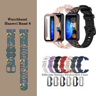 For Huawei Band 7 / 8 / 9 Ttempered Glass Screen Protector Case / Print Silicone Strap Smart Watch R