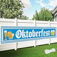 Oktoberfest Banner 8.2ft × 1.6ft, Oktoberfest Decorations, Double-Stitched Bavarian Backdrop for Ger