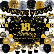 18th Birthday Decorations for Boys Girls, Black Gold Happy 18th Birthday Party Decorations, Time To 