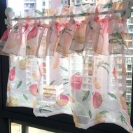 Pink Peach Printed Tier Sheer Short Curtains With Ruffle Kitchen Valance Shabby Chic Linen Textured Cute Half Curtain for Girls Bedroom/Nursery Decor Room Divider Rod Pocket