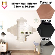 23cm x 26.5cm Modern Geometric Hexagon Mirror Decoration Cermin Sticker Hiasan Rumah House