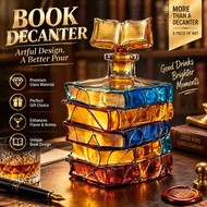 Crystal Whiskey Decanter Set, Book Stack Design Glass Bottle with Stopper, Bar Gift
