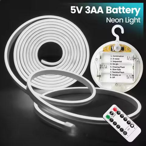 3AA Battery Box Neon LED Strip With 13Key Remote Control 5V 2835 120LEDs/m Waterproof Flexible Lamp