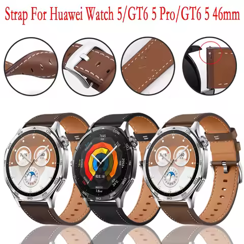 22mm Leather Strap for Huawei Watch 5 GT6/5 Pro GT6/5/4/3 46mm Bussiness Universal Wristband for Hua