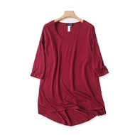 Plus Size Round Neck Bat Shirt T-Shirt Women Summer Autumn New Style Pullover T-Shirt 7-Point Sleeve