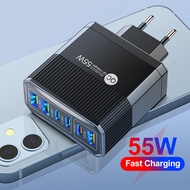 55W USB Charger 6 Ports PD Type C Fast Charging Wall Charger For iPhone Xiaomi Samsung Oneplus Multi