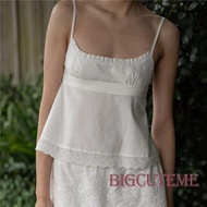 []-Women Lace Trim Tops Scoop Neck Spaghetti Strap Backless Babydoll Camisoles Summer