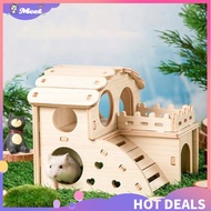 MEE Hamster House Hamster Hideout With Internal Slide Simulate Fences And Windows Roof Removable Double-Decker Hamster