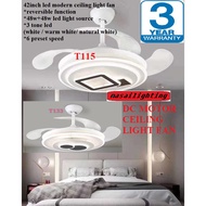 {{3Years Warranty}} DC MOTOR 42inch Modern Style Led Ceiling Fan Light Ceiling invisible fan light Lampu Kipas T115/T133