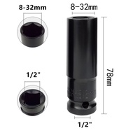 5PCS 1/2 Inch Long Impact Socket Set Black Deep Box Set Tool Set Socket Wrench Set Tool r 13mm - 22m