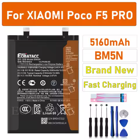 2025 Years BM5N 5160mAh Battery for Xiaomi MIUI POCO F5 Pro F5Pro Batteries
