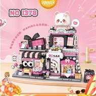 LOZ IDEAS Block 1377 / 1378 Street Mini Cat Grooming Room Panda Present Shop Series Decoration Build