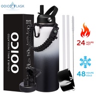 OOICO Insulated Water Bottle Flask Tumbler 1 liter  Hot and Cold Vacuum with Spout Lid/Straw 40oz