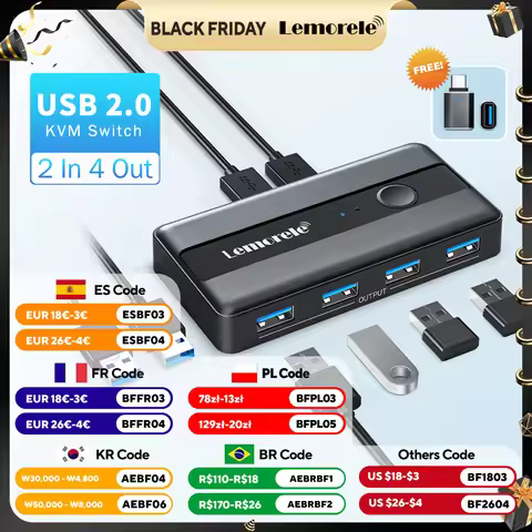 USB KVM Switch Adapter USB 3.0 Switcher 2 Input 4 Output USB Switch KVM Switcher Printer Sharer For 