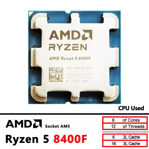 Used R5 8400F AMD Ryzen 5 8400F CPU 6 Cores 12 Threads 4.2GHz processor AM5 Socket