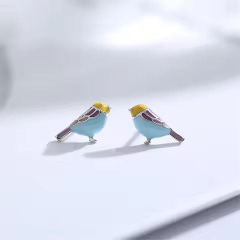 New Arrival Colorful Epoxy Compact Bird 925 Sterling Silver Jewelry Temperament Cute Animal Exquisit