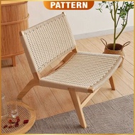 PATTERN Japanese Style Woven Rope Wood Accent Lounge Chair | Saddle Leather Chair | Solid Wood Singl