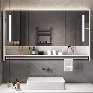 Solid Wood Smart Bathroom Mirror Cabinet with Light Defogging Bathroom Bathroom Mirror Wall-Mounted 