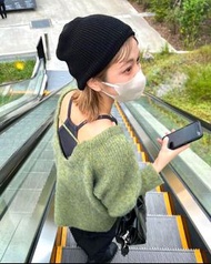 剩紫色款 日牌 kastane 日單 日劇silent 川口春奈同款 綠色花色線軟糯毛衣 混紡V領下擺開叉寬鬆毛衣 秋冬日系穿搭必備 自留款 #23情人節