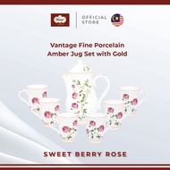 Vantage Fine Porcelain Sweet Berry Rose 8pcs Amber Jug Set | Premium Porcelain Jug & Mug Set Tablewa