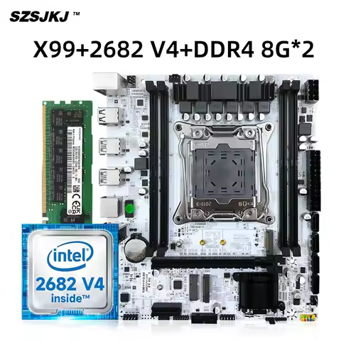 SZSJKJ X99 Motherboard Kit LGA2011-3 Slot SATA/USB3.0 Support TPM2.0 with Xeon E5 2682 V4 CPU Proces