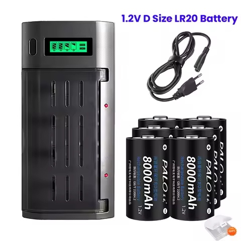 2-12pcs D Size Rechargeable Battery LR20 R20 1.2V NI-MH Type D Battery 8000mAh Rechargeable D batter
