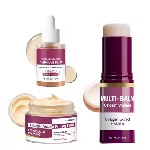 Korea Calcium Nourish Collagen Set – 30ml Ampoule + 50g Cream + 9g Balm Stick, 10,000ppm Collagen & 