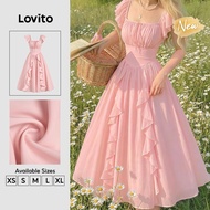 (New Arrival) Lovito Elegant Dress Pleated Zipper Spring/summer Pink Dress for Women DRK8P1D923 Lovi