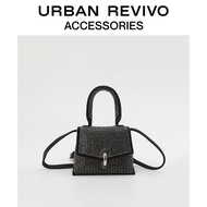 URBAN REVIVO ใหม่แฟชั่น all-match messenger กระเป๋า light หรูหราประกายมินิกระเป๋าหญิง AW04TG2N2001 Black