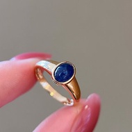 【WhiteKuo】18k天然蛋面藍寶石復古戒指