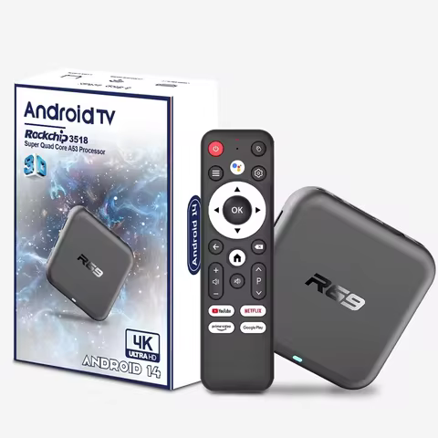 R69 Android 14 ATV Smart TV Box 4K Ultra HD HDR Media Player With Wifi 6 Bluetooth 5.0 Voice Remote 
